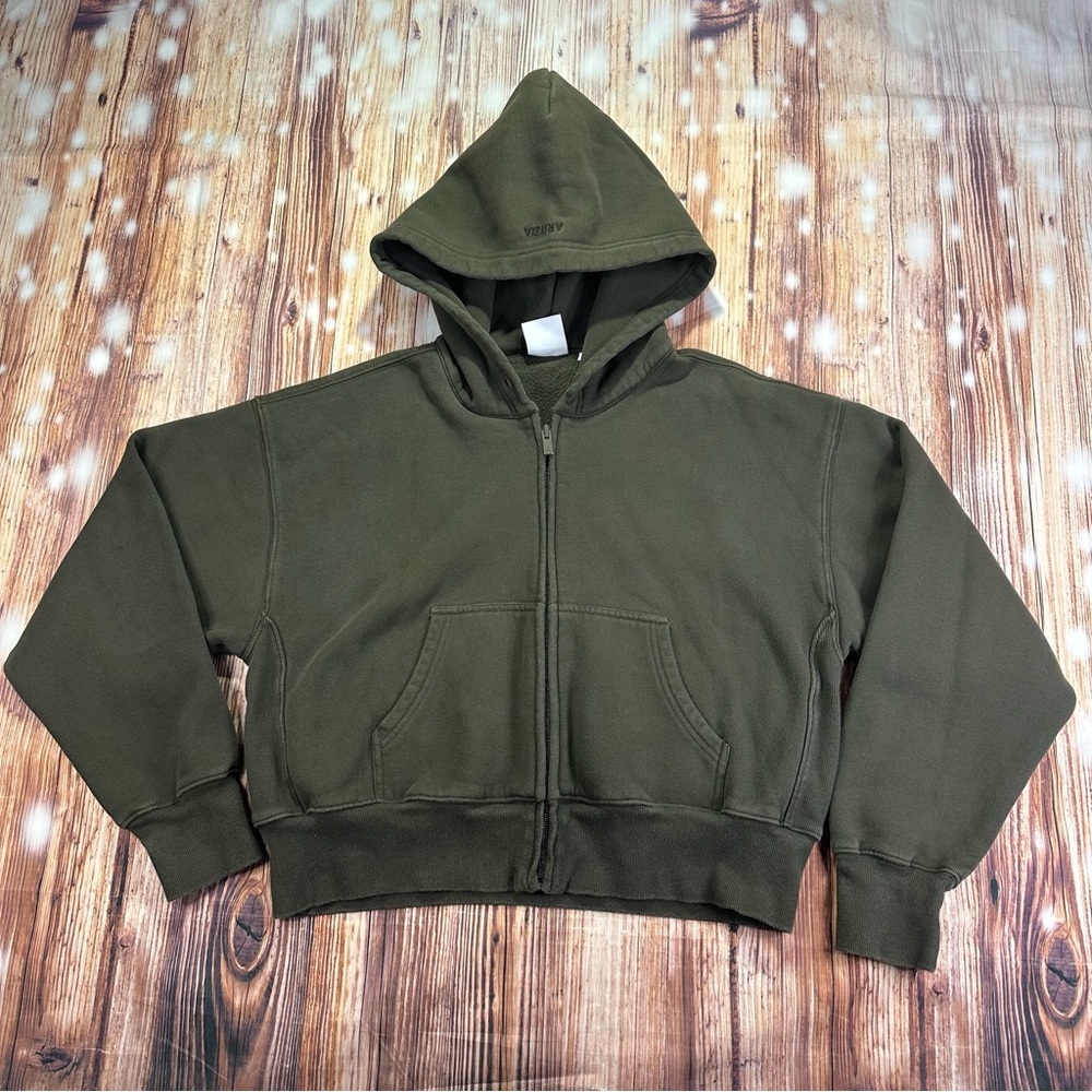 ARITZIA BOYFRIEND FIT SWEATFLEECE COZY FLEECE HOODIE OLIVE GREEN SIZE SMALL - Picture 12 of 16